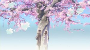 Toono Takaki và Akari dưới gốc cây anh đào