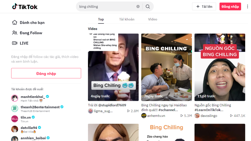 Bing Chilling Trên Tiktok